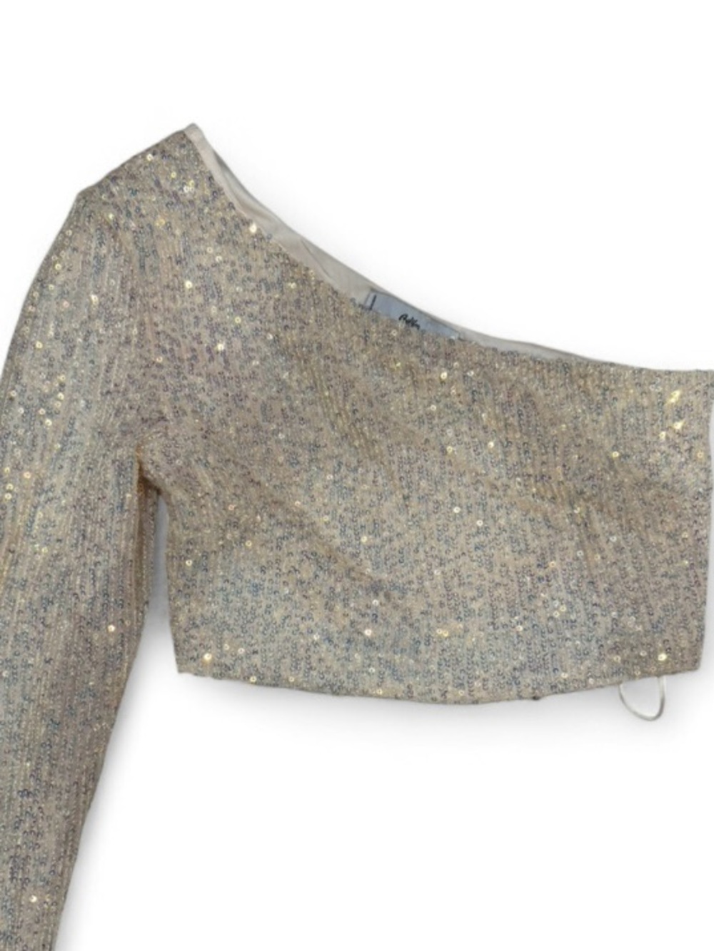 Adika Sparkle One-Shoulder Sequin Crop Top - Cream